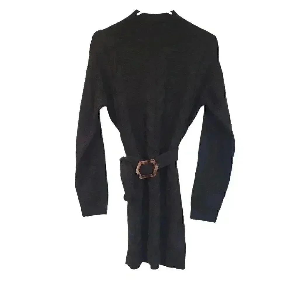 Missguided Women's Black Acrylic Cable Knit Mini Sweater Dress w Belt NEW